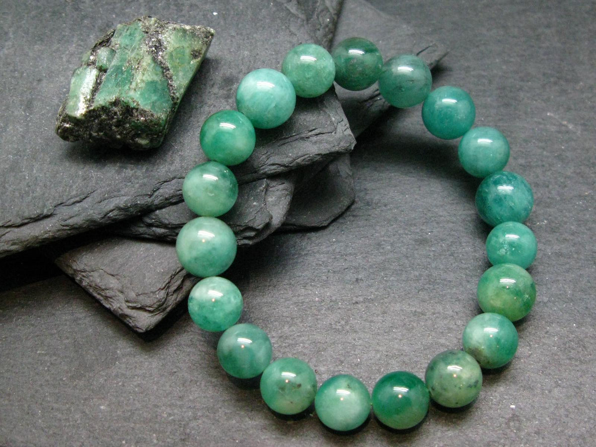 Emerald Gem Genuine Bracelet ~ 7 Inches ~ 11mm Round Beads