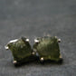 Natural Moldavite Tektite Raw Stud Earrings In Sterling Silver From Czech Republic - 1.56 Grams