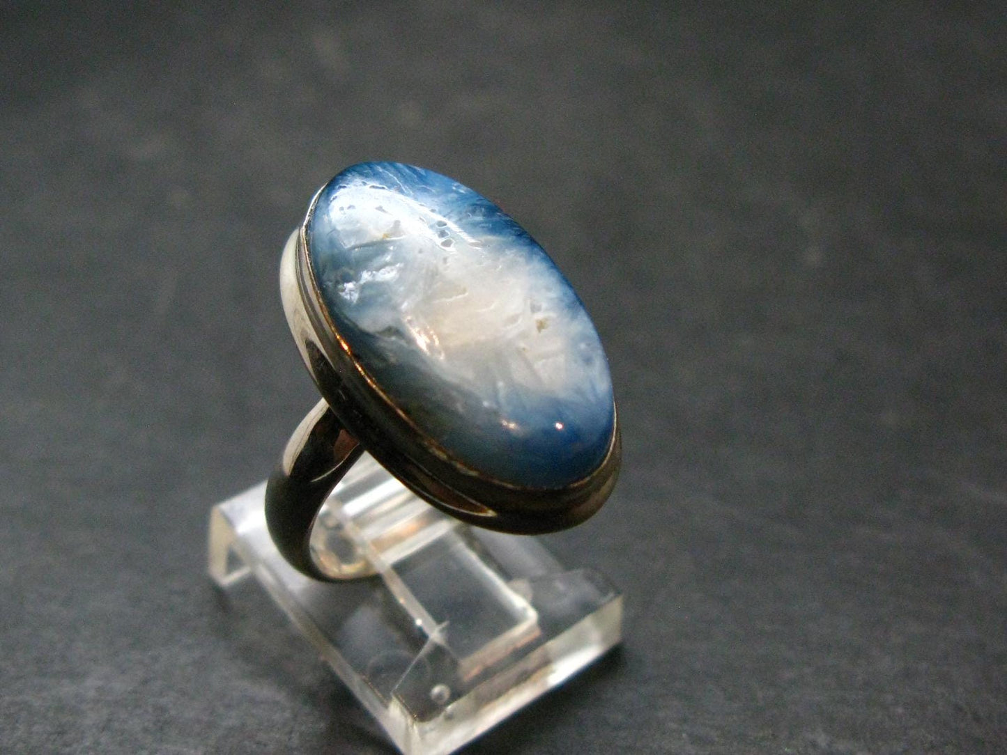 Blue Ice Glacierite Silver Ring from Indonesia - Size 7- 7.47 Grams
