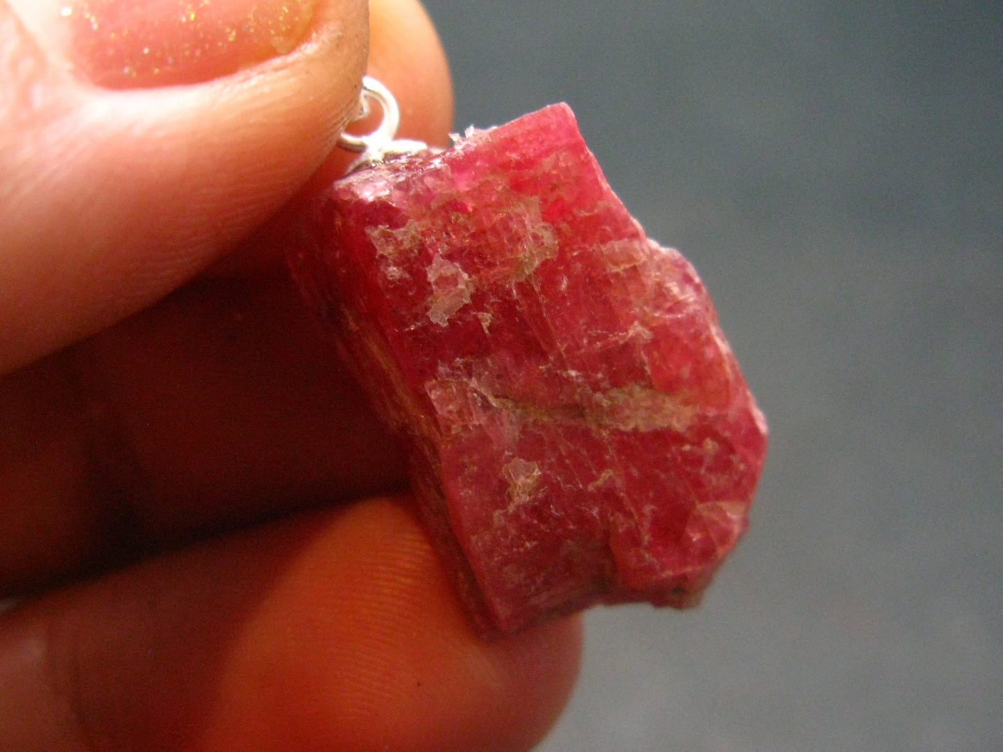 Rare Raw Rhodonite Silver Pendant From Brazil - 1.0" - 3.69 Grams