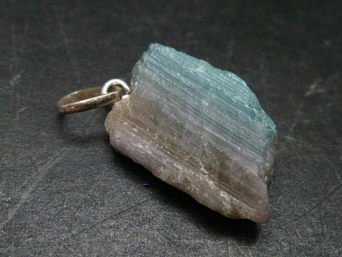 Rarest Paraiba Copper Blue Tourmaline Crystal Silver Pendant From Brazil - 1.2" - 3.01 Grams