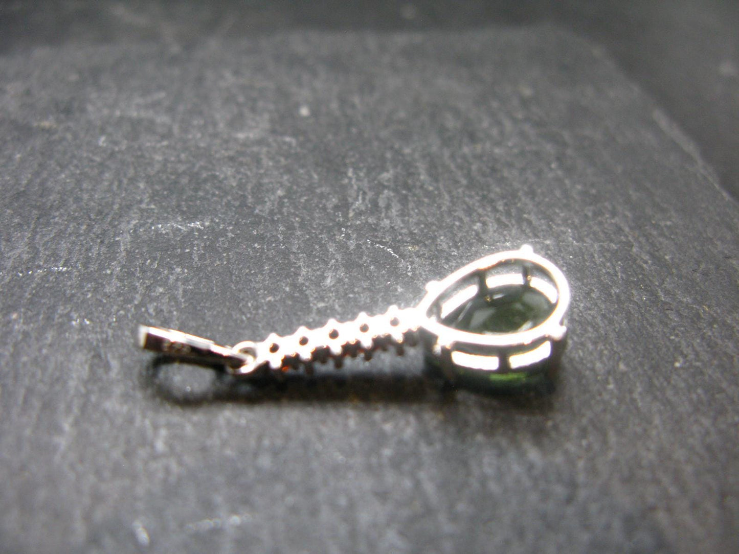 Moldavite Tektite & Red Garnet Silver Pendant from Czech Republic - 1.2"
