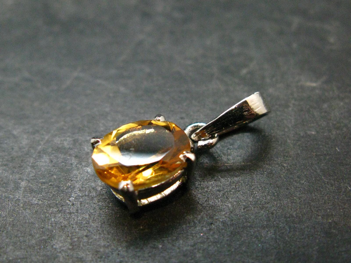 Yellow Citrine Gem Facetted Sterling Silver Pendant From Brazil - 0.8" - 1.47 Grams