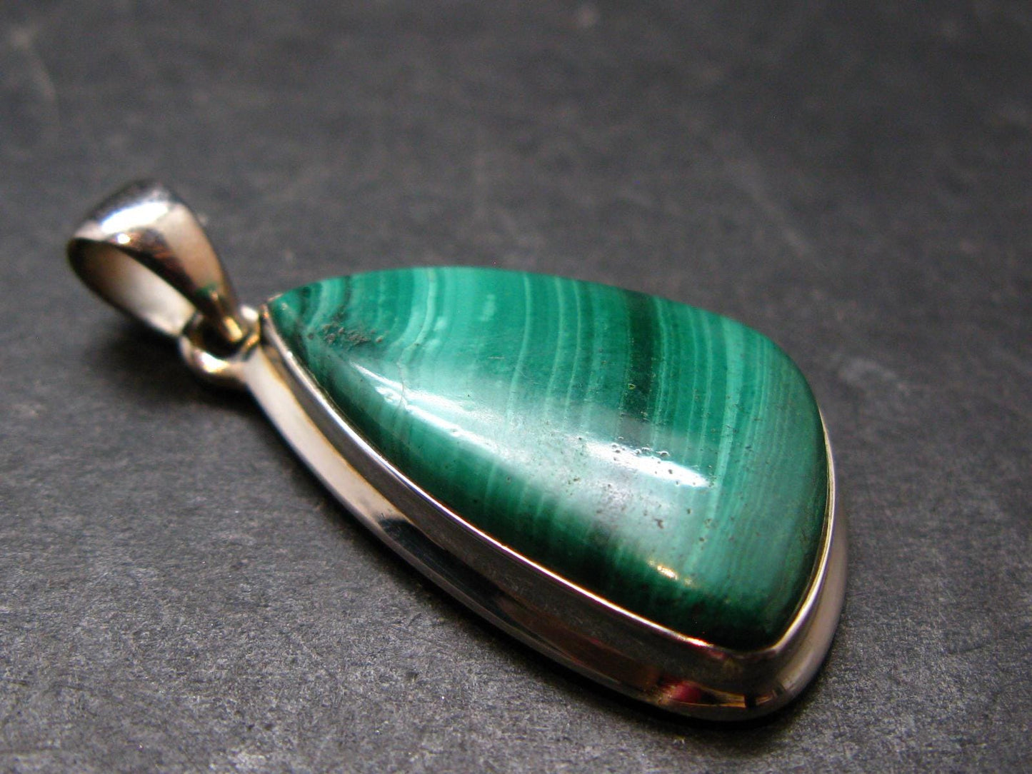 Genuine Vivid Vibrant Green Malachite Sterling Silver Pendant From Congo - 1.5" - 8.85 Grams