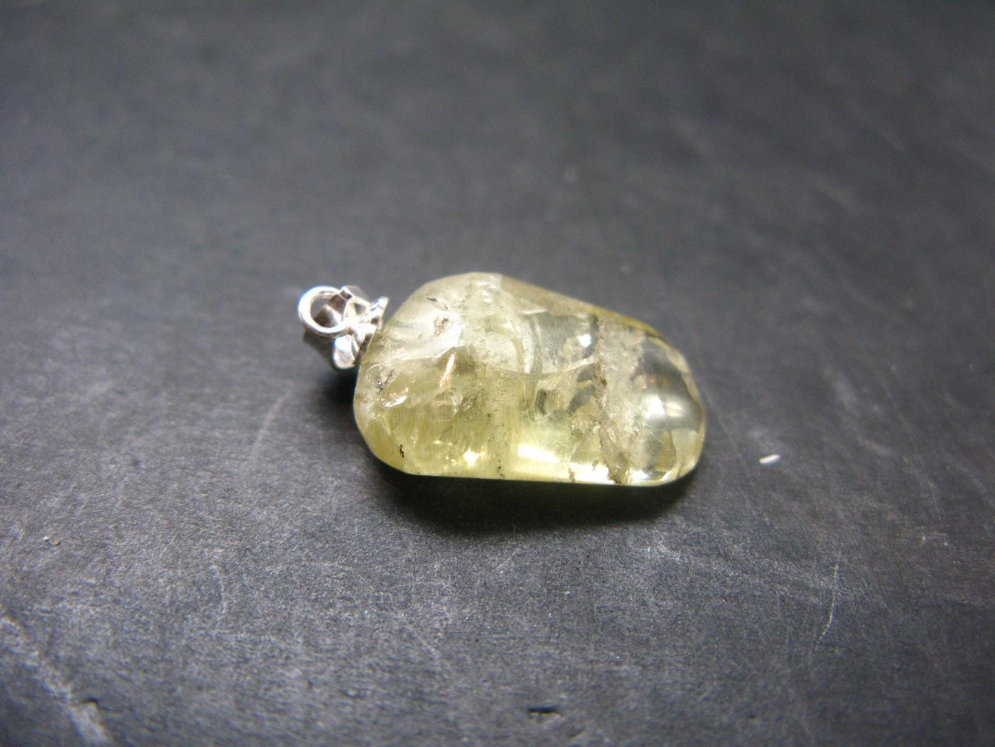 Agni Gold Danburite Tumbled Sterling Silver Pendant from Tanzania - 0.9" - 2.41 Grams