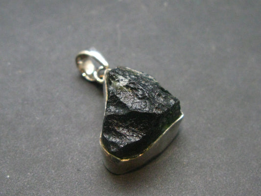 Shape!! Natural Gem Moldavite Tektite SS Pendant From Czech Republic - 5.8 Grams - 1.2"