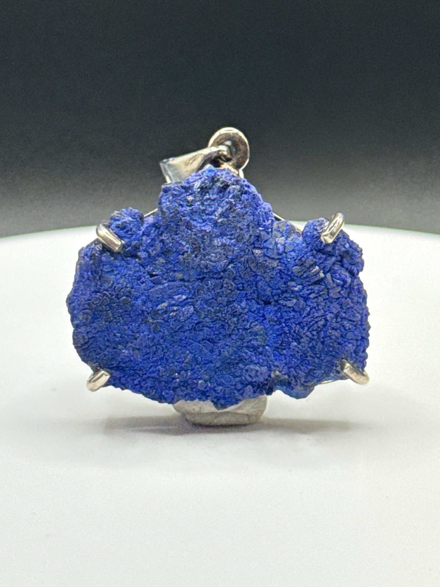 Raw Azurite Silver Amulet | Natural Blue Stone