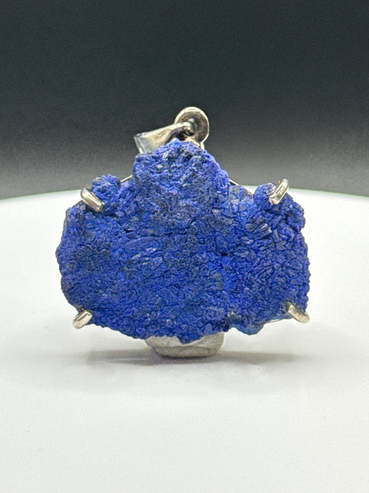 Raw Azurite Silver Amulet | Natural Blue Stone