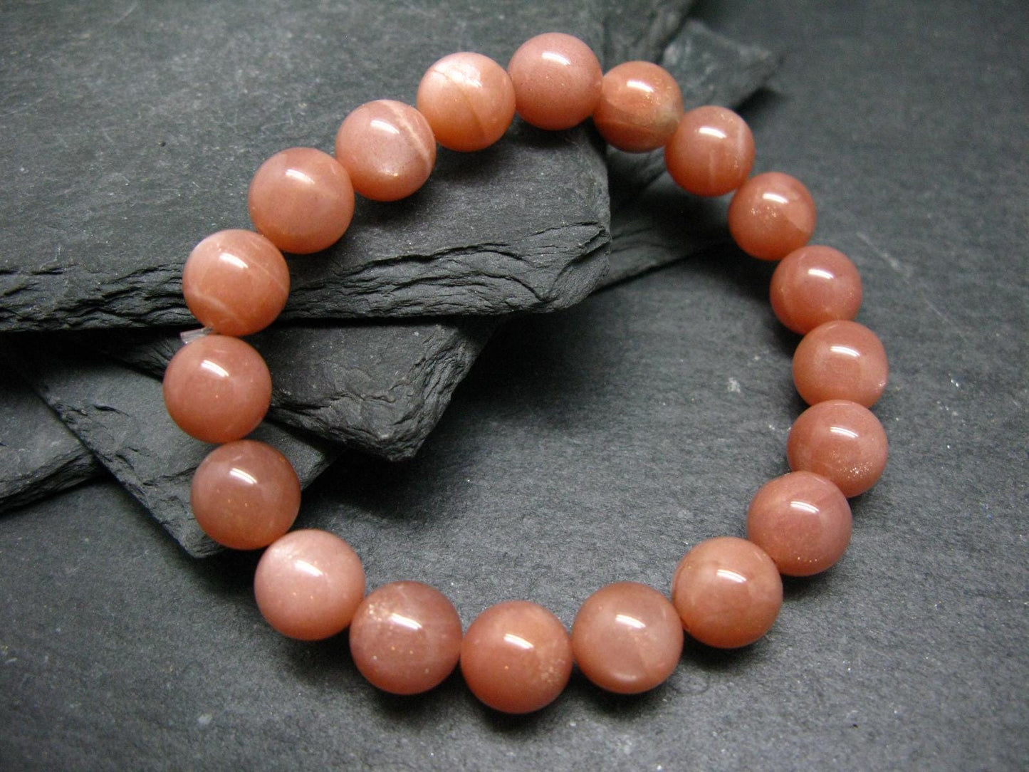 Pink Moonstone Genuine Bracelet ~ 7 Inches ~ 10mm Round Beads