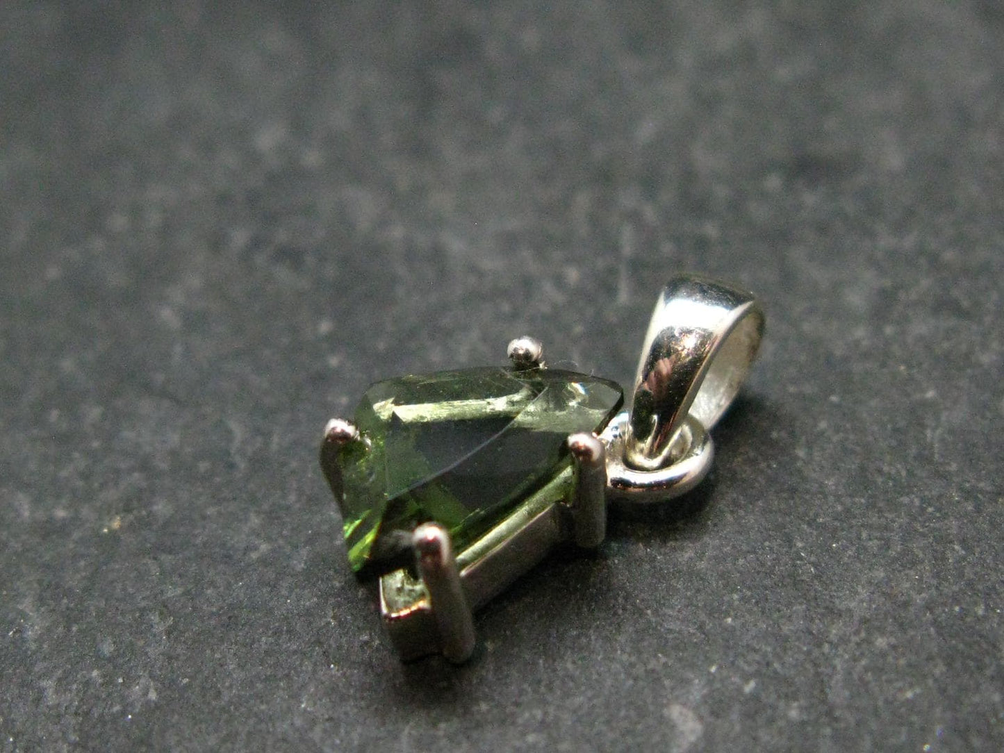 Moldavite Tektite Facetted Silver Pendant from Czech Republic - 0.7" - 1.10 Grams