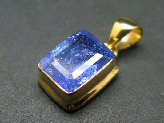 Natural Faceted Tanzanite Gold Plated Sterling Silver Pendant from Tanzania - 0.8"