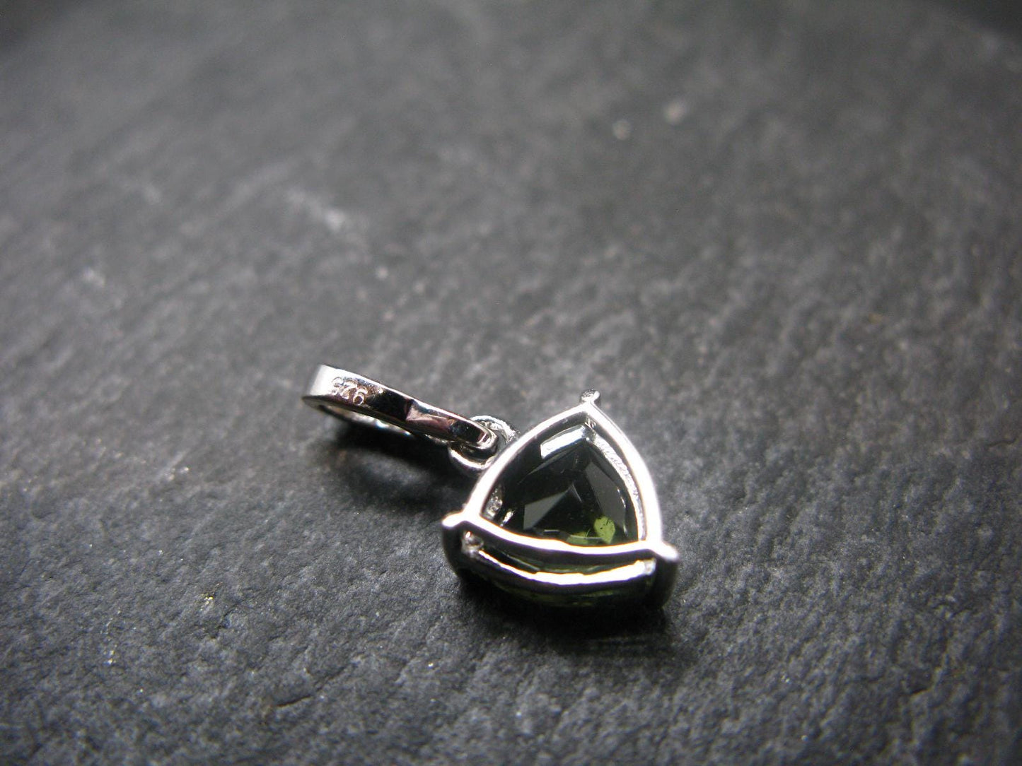 Moldavite Tektite Silver Pendant from Czech Republic - 0.7" - 1.0 Grams