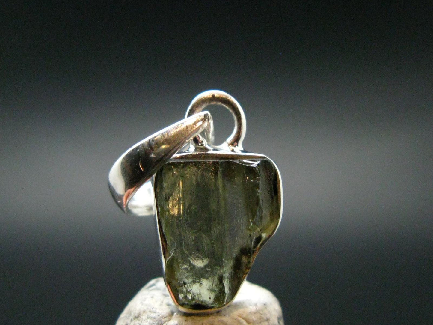 Moldavite Tektite Silver Pendant from Czech Republic - 0.8" - 1.14 Grams