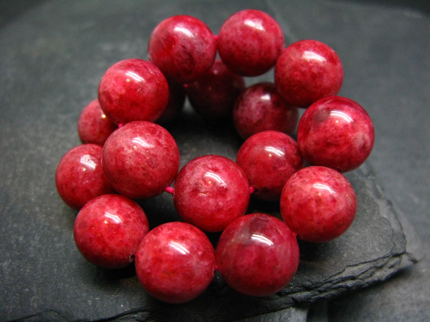 Rhodonite Gem Genuine Bracelet ~ 7 Inches ~ 12mm Round Beads