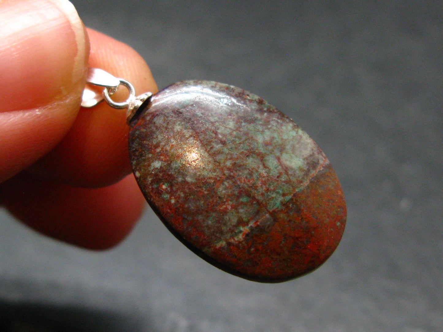 Crimson Cuprite w/ Chrysocola Silver Plated Pendant from Mexico - 1.2" - 2.33 Grams