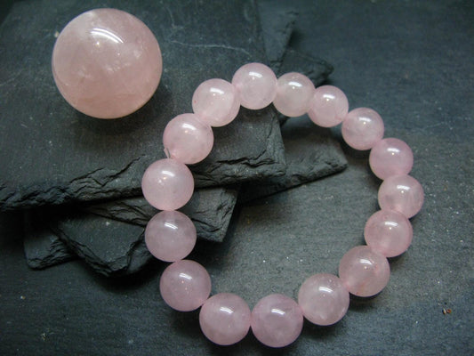Rose Quartz Genuine Bracelet ~ 7 Inches ~ 12mm Round Beads