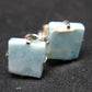 Natural Square Shape Larimar 925 Sterling Silver Stud Earrings from Dominican Republic