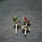 Green & Pink Gem Tourmaline Crystal Silver Studs From Brazil - 0.6"