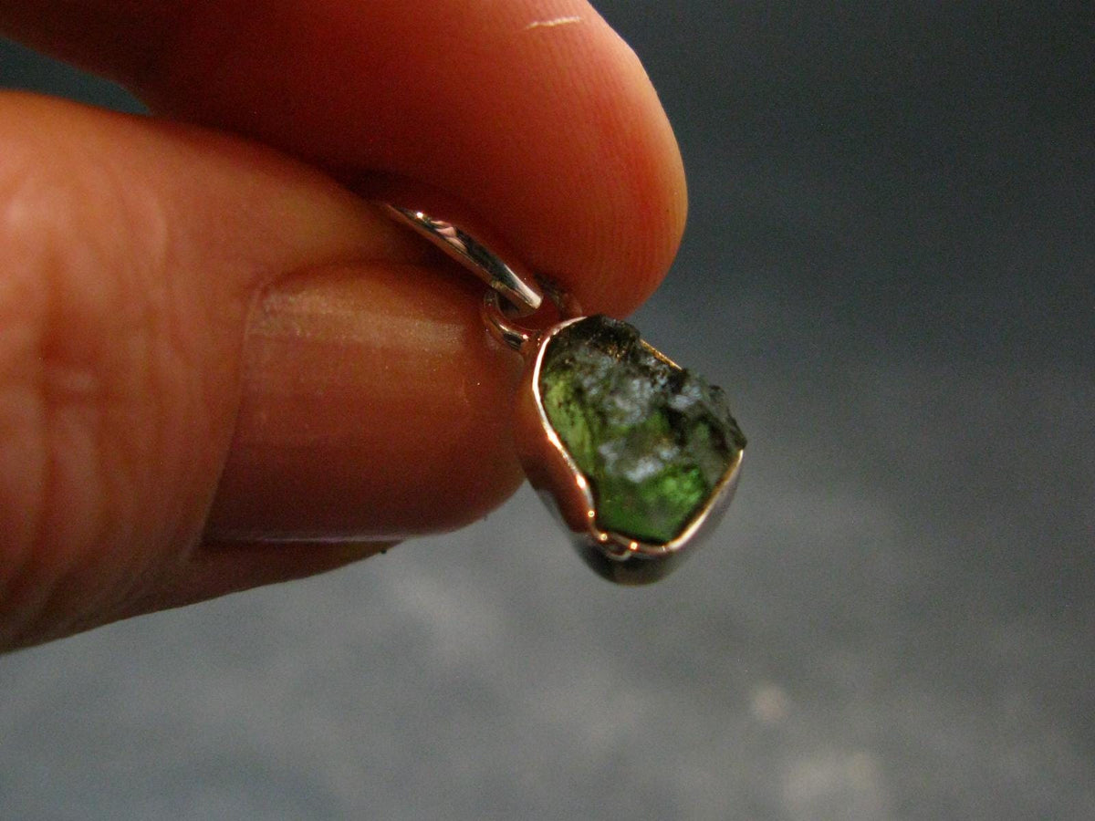 Moldavite Tektite Silver Pendant from Czech Republic - 0.8" - 1.17 Grams