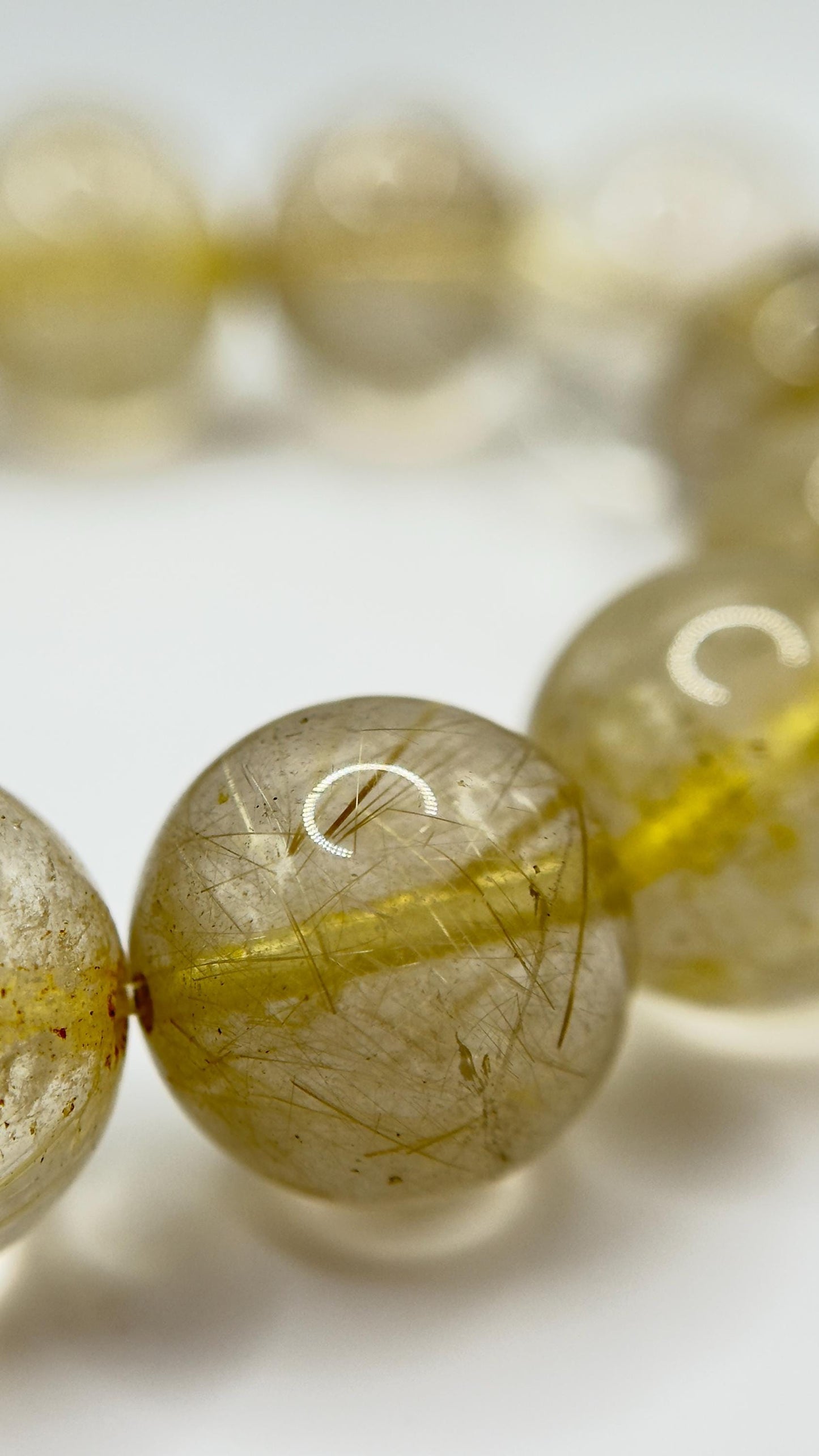 Golden Rutilated Quartz Bead Bracelet – Natural Gemstone Stretch Jewelry