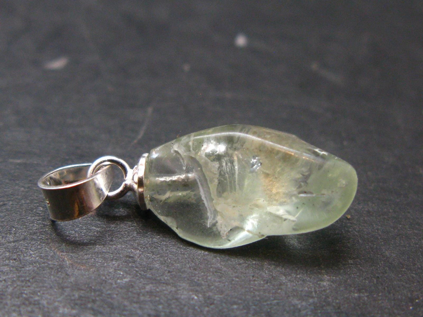 Green Herderite Tumbled Stone Silver Pendant From Pakistan - 0.7" - 1.0 Grams