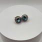 Swiss Blue Topaz Stud Earrings with Double Halo in Sterling Silver - Weight 9.08 Grams