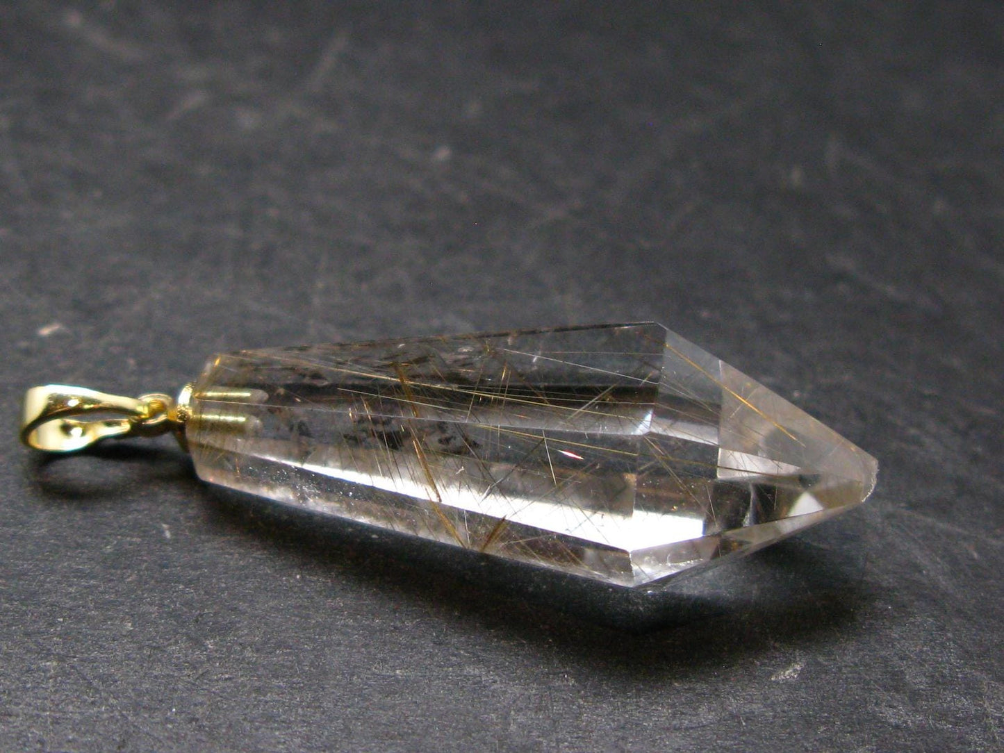 Rutilated Quartz Gold Plated Silver Pendant From Brazil - 1.7" - 6.74 Grams