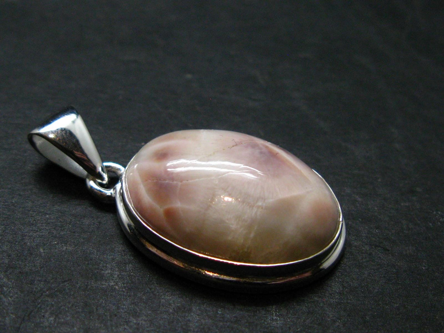 Natrolite Silver Plated Pendant Necklace From Indonesia - 1.3" - 4.81 Grams