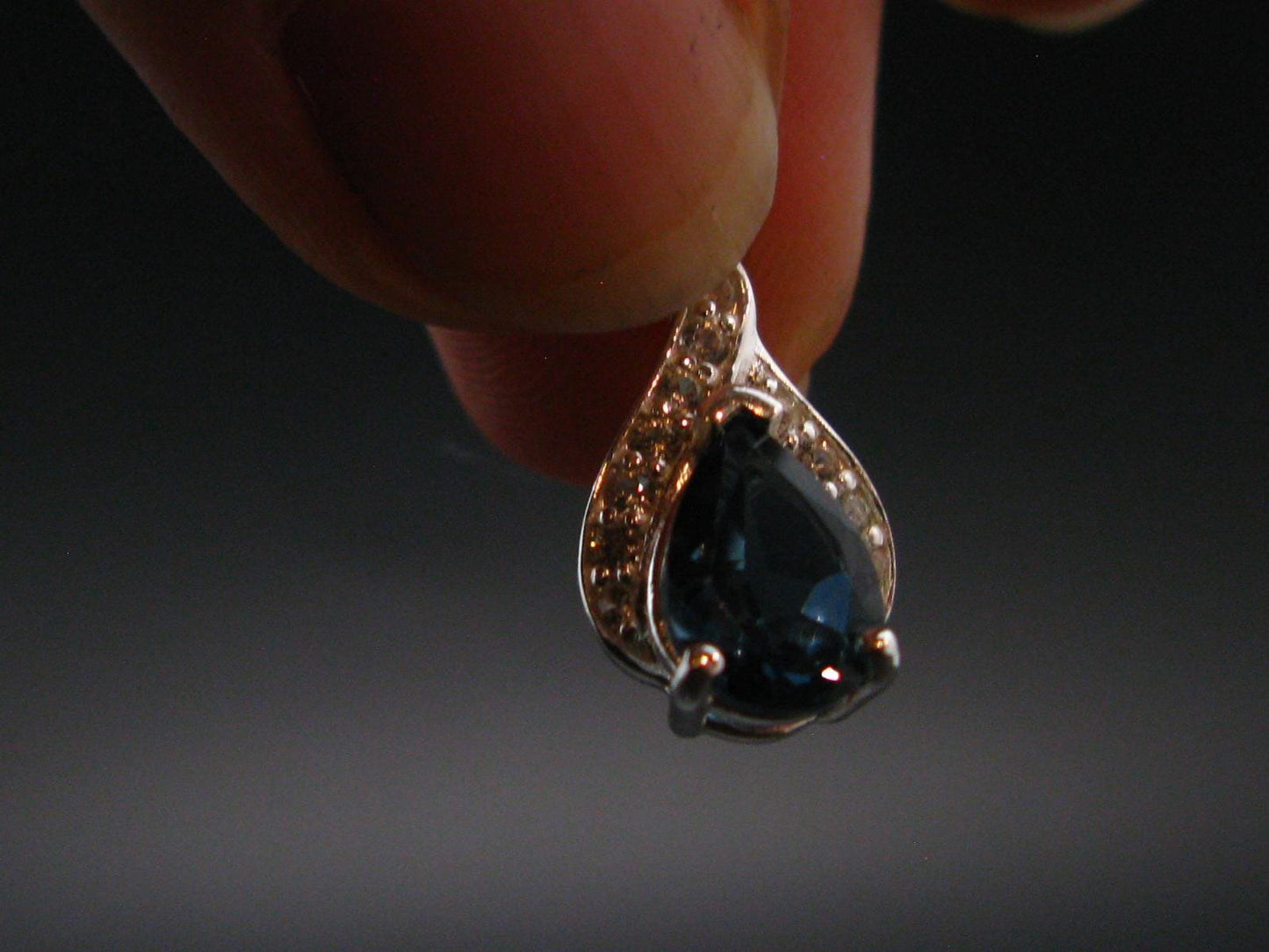 London Blue Topaz Sterling Silver Pendant with CZ From Brazil With Chain - 16" - 3.07 Grams