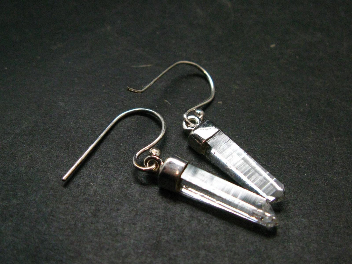 Lemurian Quartz Seed Crystal Silver Earrings From Brazil - 1.4"