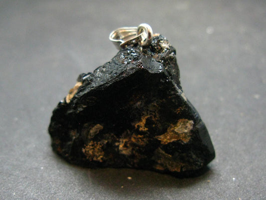 Black Tourmaline Schorl Silver Pendant From Brazil - 1.1"