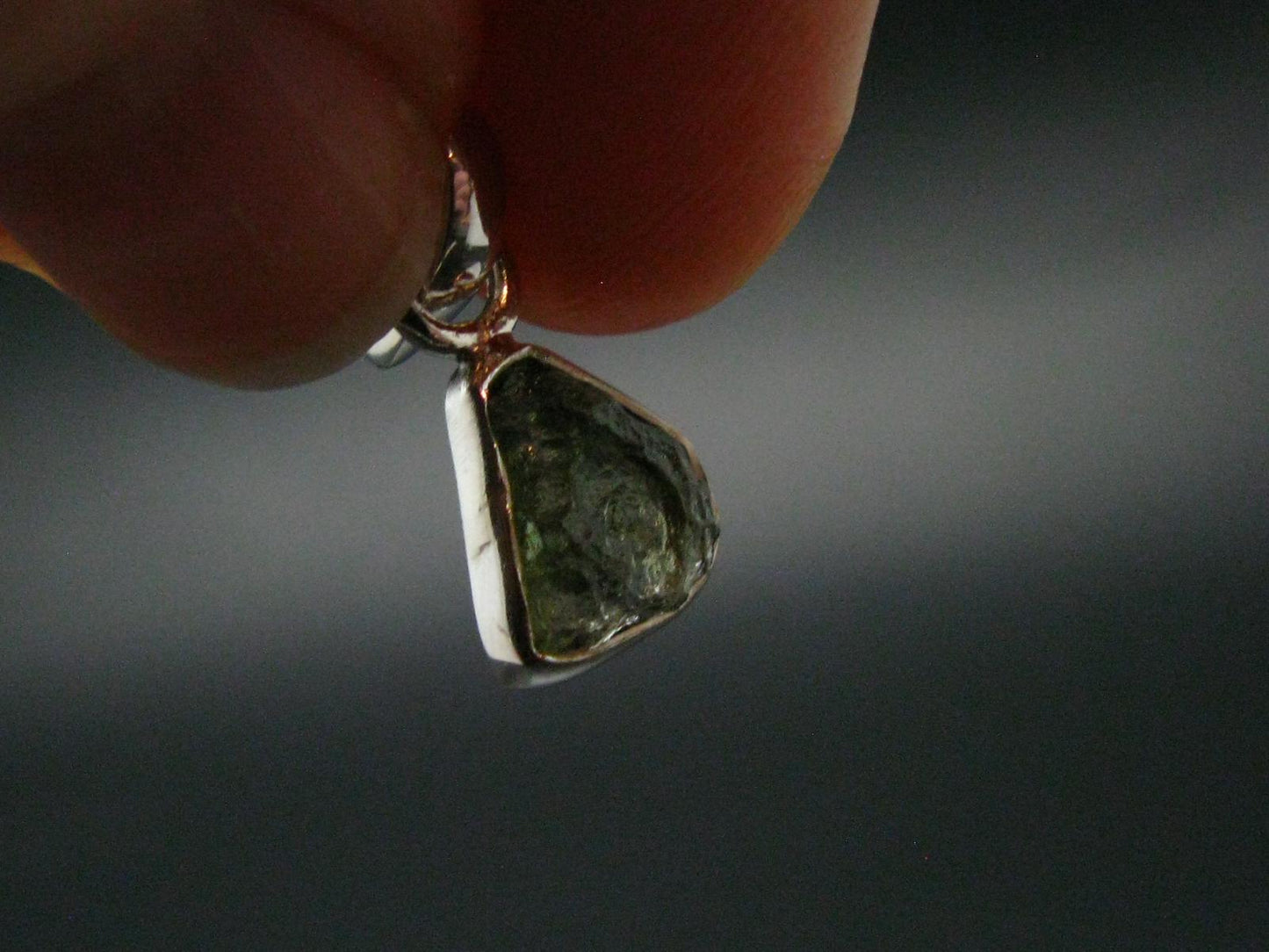 Moldavite Tektite Silver Pendant from Czech Republic - 0.7" - 0.95 Grams