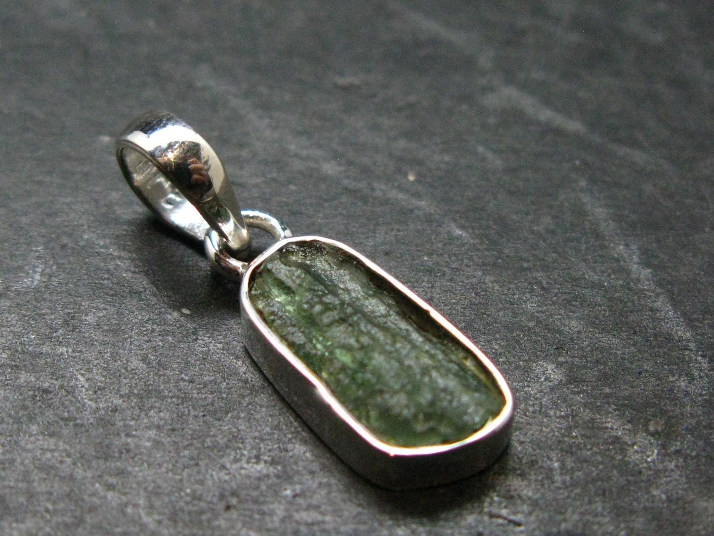 Moldavite Tektite Silver Pendant from Czech Republic - 1.0" - 1.71Grams