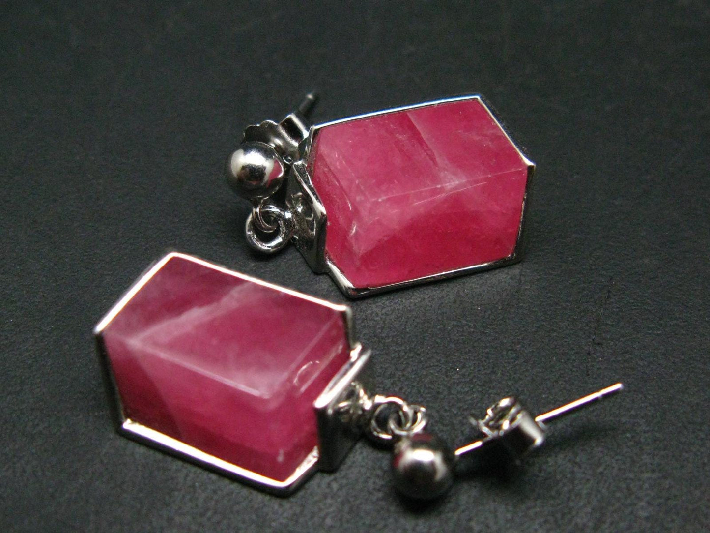 Rhodochrosite Gem Sterling Silver Stud Earrings From Alma Colorado - 1.0" - 7.49 Grams