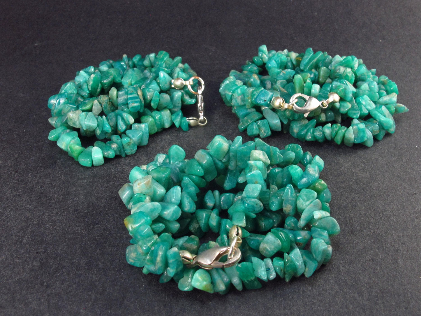 Amazon stone!! Lot of 3 Natural Amazonite (green microcline) Tumbled Beads Necklaces - 18.5" Each