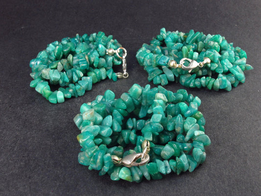 Amazon stone!! Lot of 3 Natural Amazonite (green microcline) Tumbled Beads Necklaces - 18.5" Each