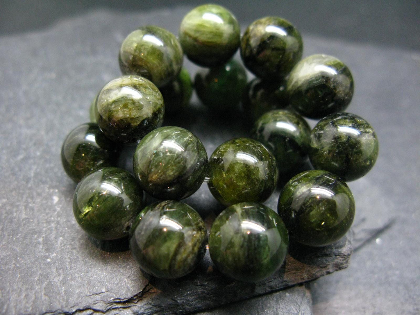Green Gem Tourmaline Genuine Bracelet ~ 7 Inches ~ 12mm Round Beads