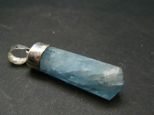 Aquamarine Gem Sterling Silver Pendant From Brazil - 1.7" - 5.96 Grams