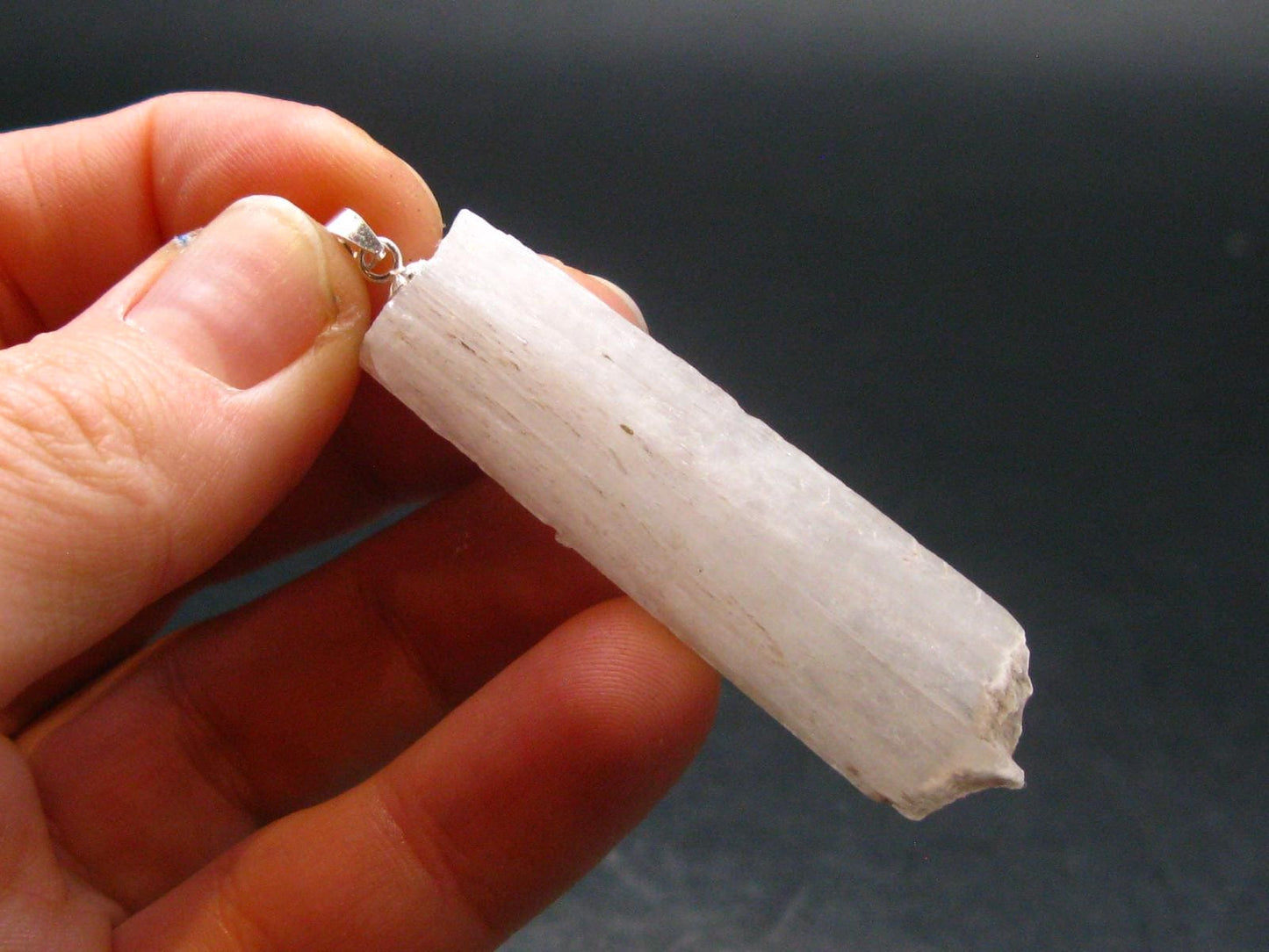 Scolecite Silver Pendant From India - 2.2"