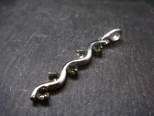 Moldavite Tektite Silver Pendant from Czech Republic - 1.8" - 3.38 Grams
