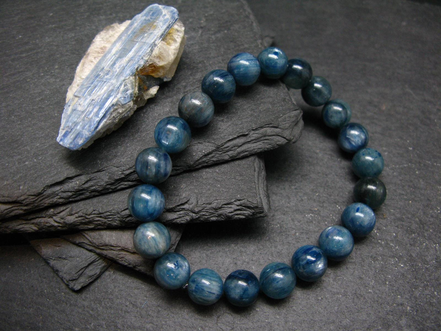 Blue Kyanite Genuine Bracelet ~ 7 Inches ~ 9mm Round Beads