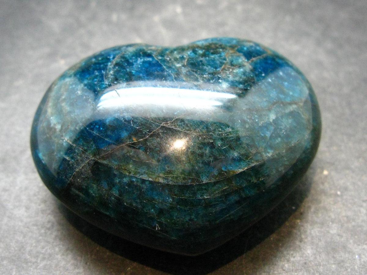 Neon Blue Apatite Tumbled Heart from Madagascar - 109.08 Grams - 1.8"