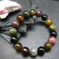 Gem Watermelon Bicolor Tourmaline Genuine Bracelet ~ 7 Inches ~ 12mm Round Beads