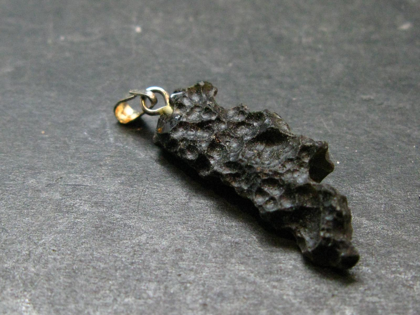 Tibetan Black Tektite Silver Pendant From Tibet - 1.4" - 1.48 Grams