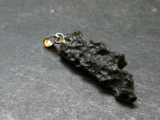 Tibetan Black Tektite Silver Pendant From Tibet - 1.4" - 1.48 Grams
