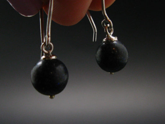 Rare Black Opal Silver |Earrings From Australia - 1.1" - 2.16 Grams