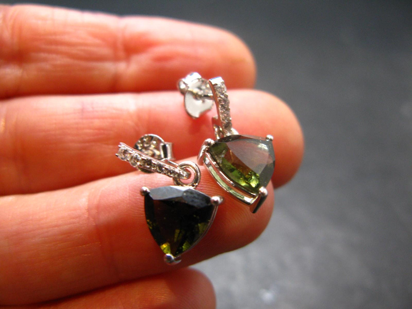 Moldavite Tektite Silver Earrings from Czech Republic - 2.14 Grams