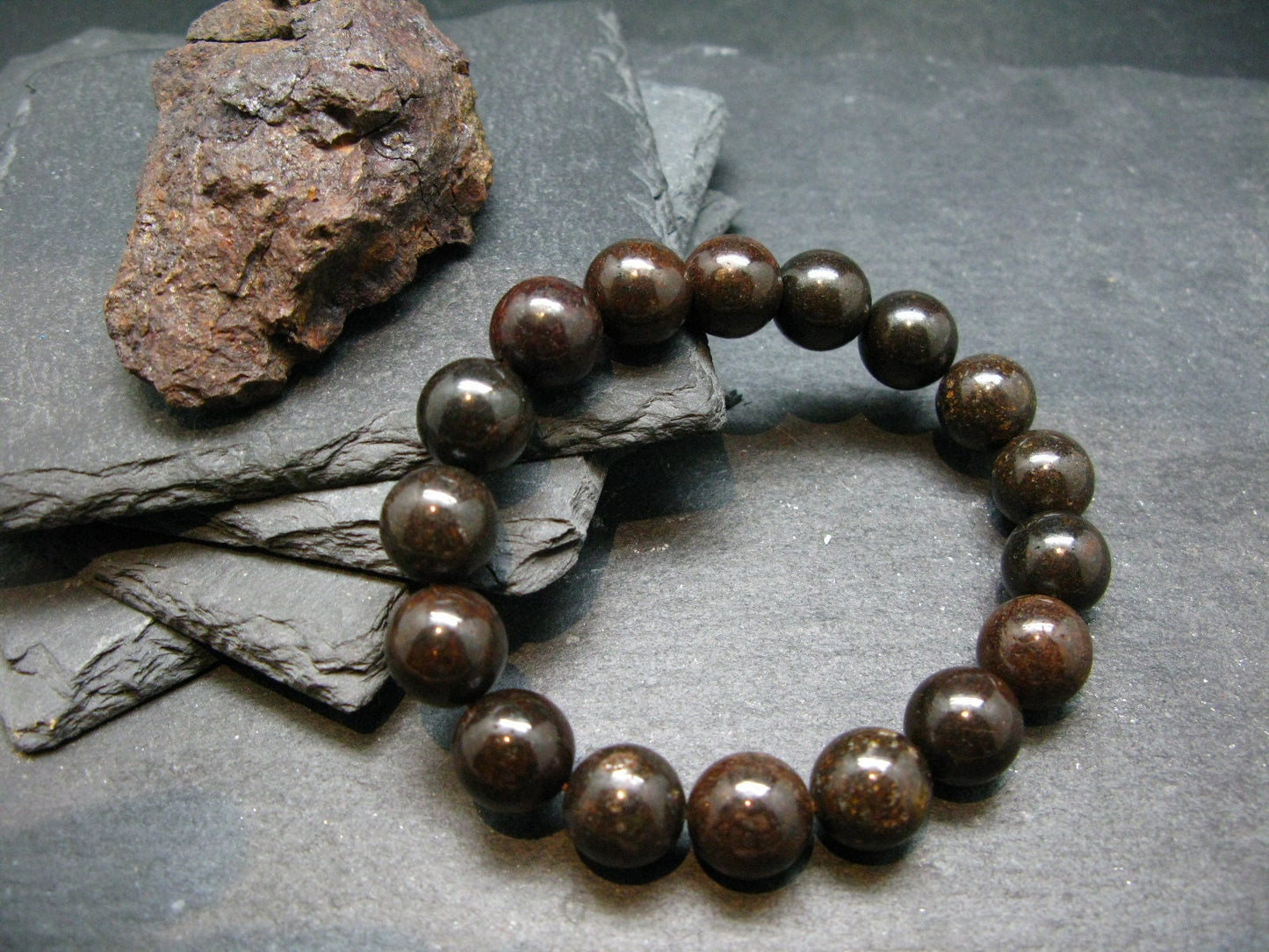 Meteorite Chondrite Genuine Bracelet ~ 7 Inches ~ 12mm Round Beads