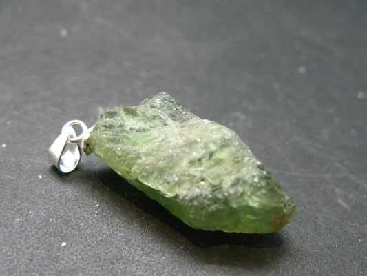 Green Tourmaline Crystal Silver Pendant - 1.2" - 4.39 Grams