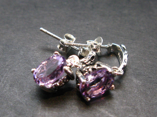 Faceted Natural Amethyst 925 Sterling Silver Earrings - 0.7" - 2.59 Grams
